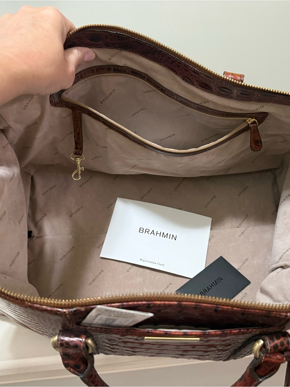Brahmin Weekender Pecan Melbourne Croc-Embossed Leather Travel Bag - Picture 2 of 4